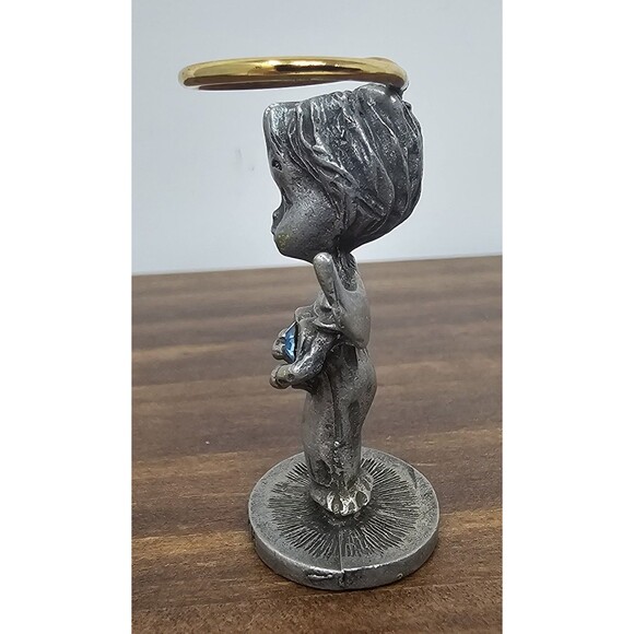 Vtg Genuine Fine Pewter Angel Of The Month Birthstone March Mini Trinket 1.5" - Picture 4 of 9